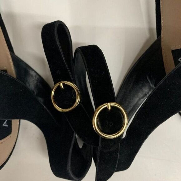 Aqua Mardi Platform Slingbacks Blocked Heels Sandals Size 9.5M Black Suede - Picture 6 of 11